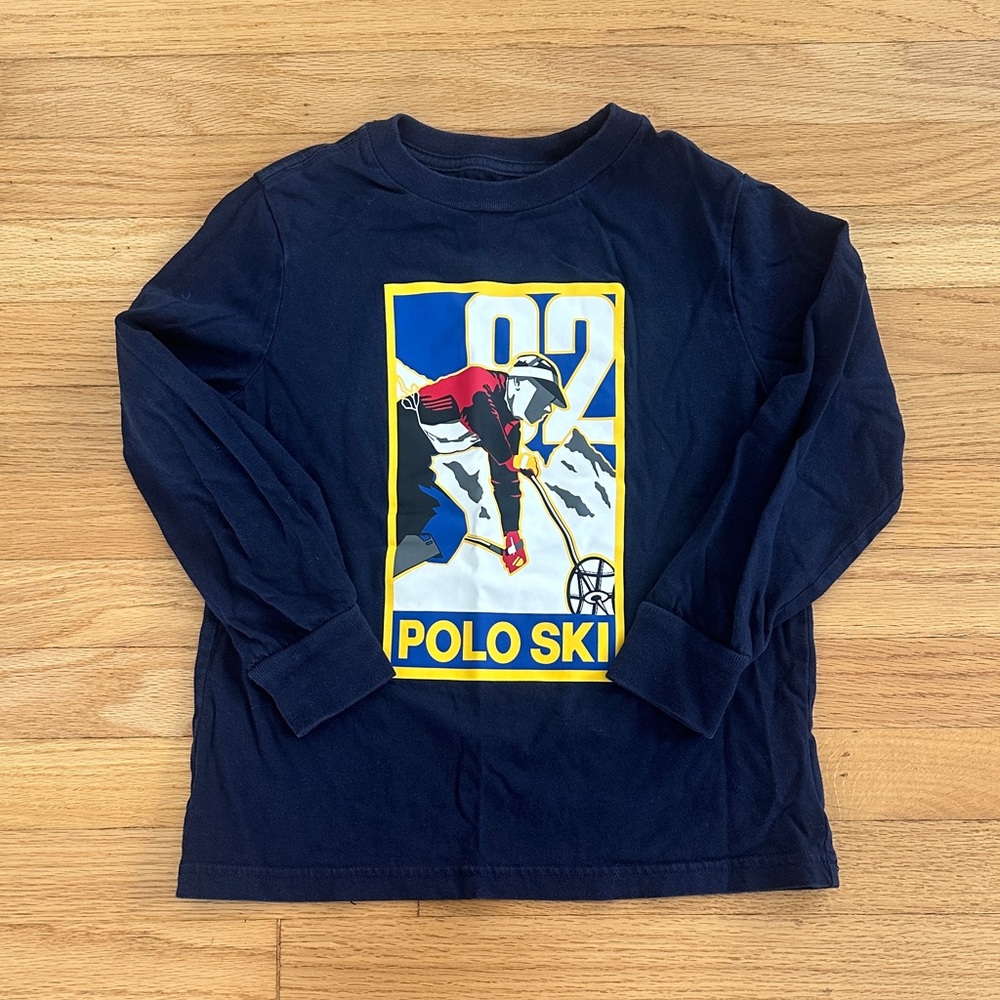 Polo by Ralph Lauren Kids Long Sleeve Shirt - Navy with Ski Graphic